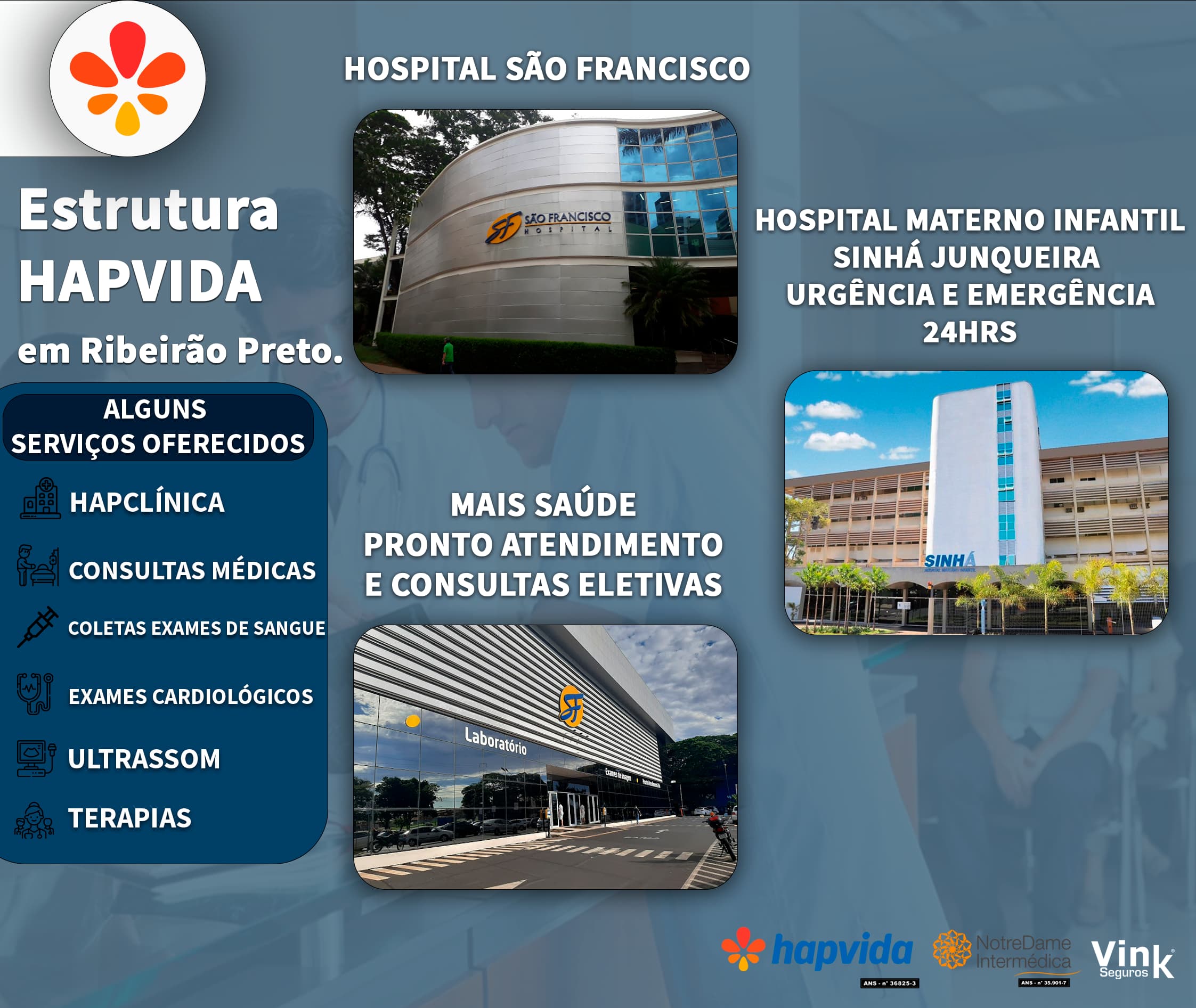 Hospital São Francisco Ribeirão, Hospital Materno Infantil ,Sinhá Junqueira Caon, Hemac, Mais Saúde
